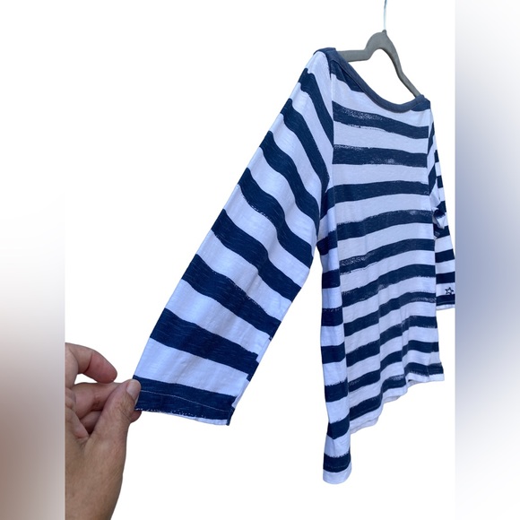 Hatley Navy Striped Boat Neck 3/4 Sleeve Cotton Top, Hatley Tops - Picture 4 of 8